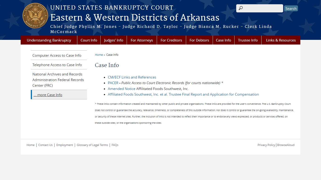 Case Info | Eastern & Western Districts of Arkansas | United States ...